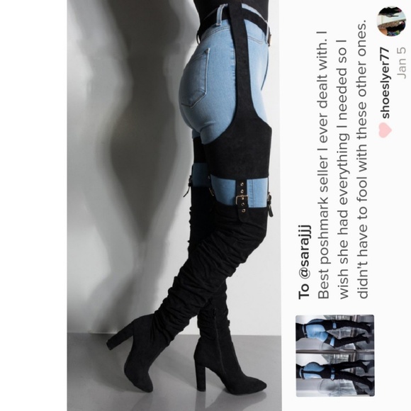 Last Siz 8.5 🔥Harness Belted Suede Over Knee Boot - Picture 3 of 8